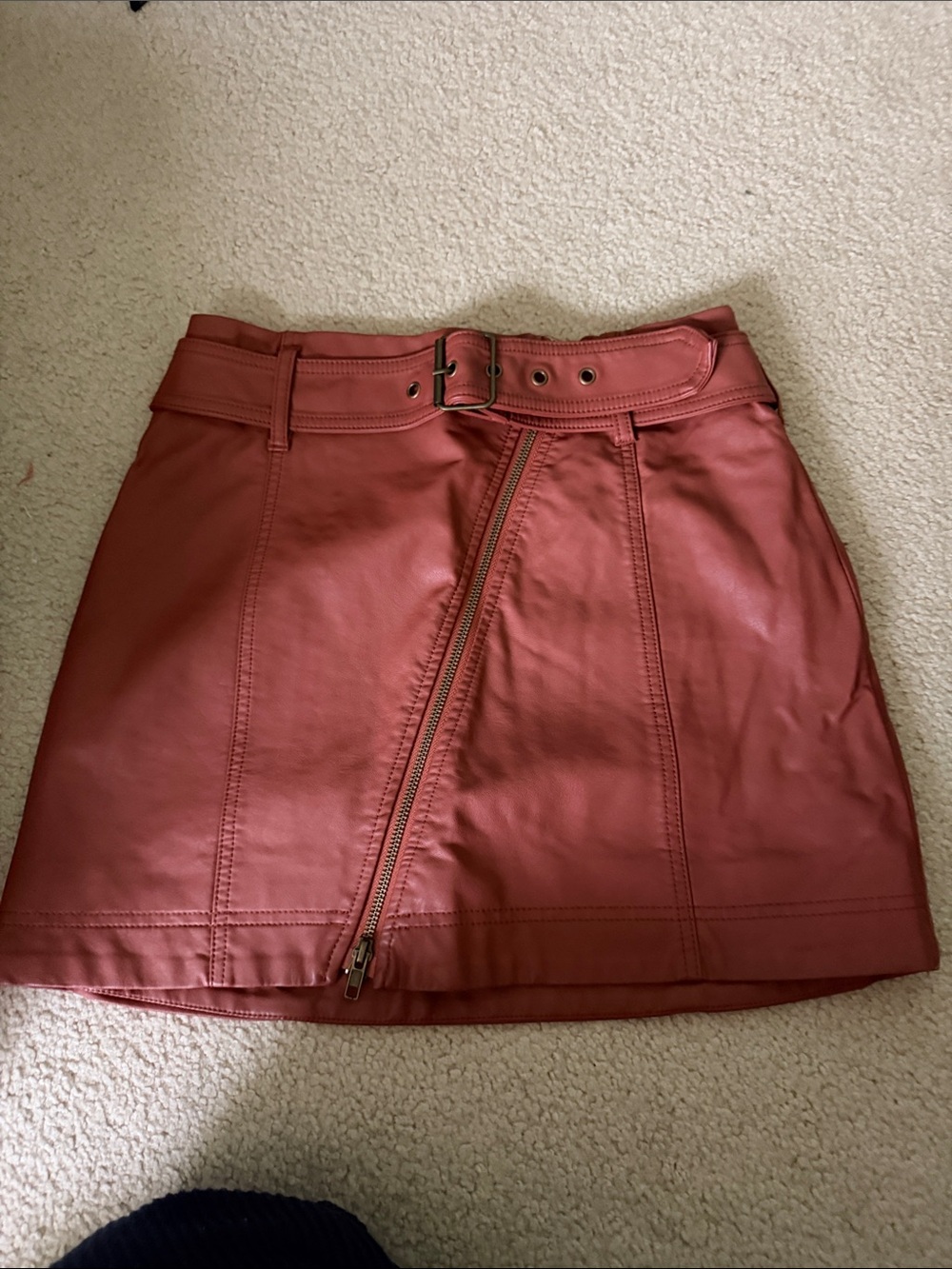 Free People Rust Leather-Look Belted Mini Skirt